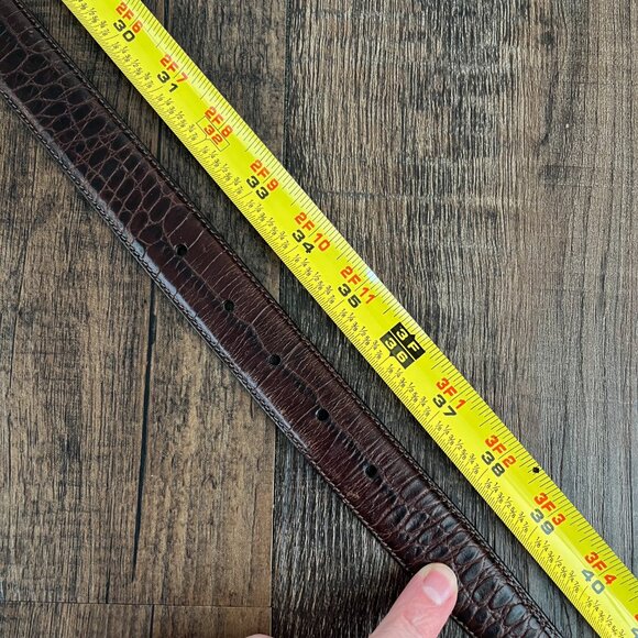 Coach Croc Embossed Calfskin Leather Belt Solid Brass Buckle Mens Size 34 Brown - Picture 14 of 16